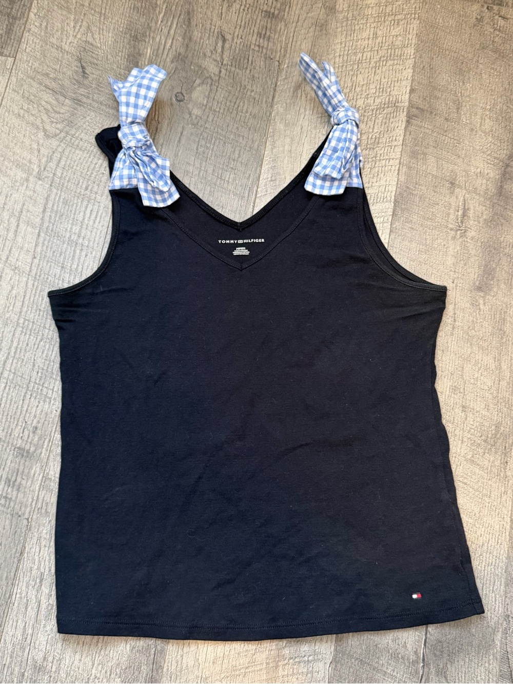 Tommy Hilfiger Navy Tank with Blue Gingham Tie Straps